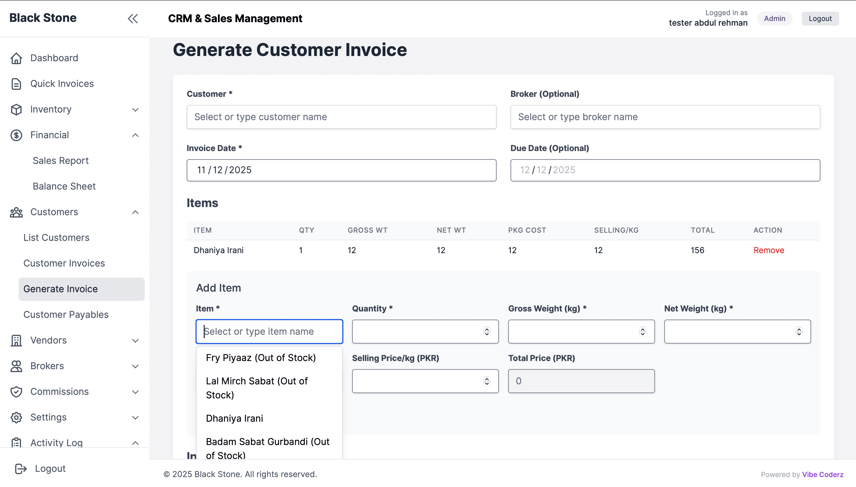 BlackStone CRM application interface