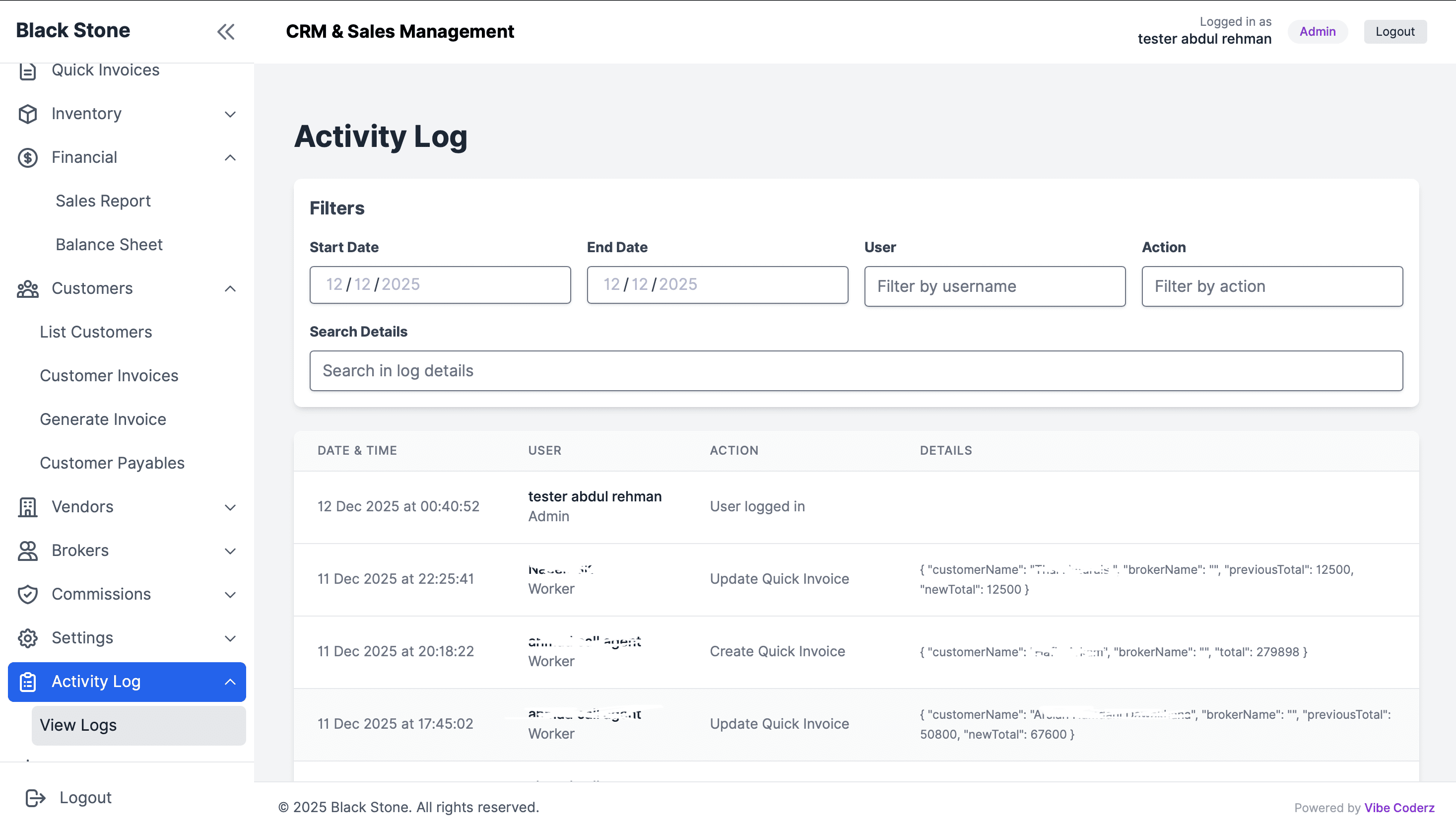 BlackStone CRM interface, view 2