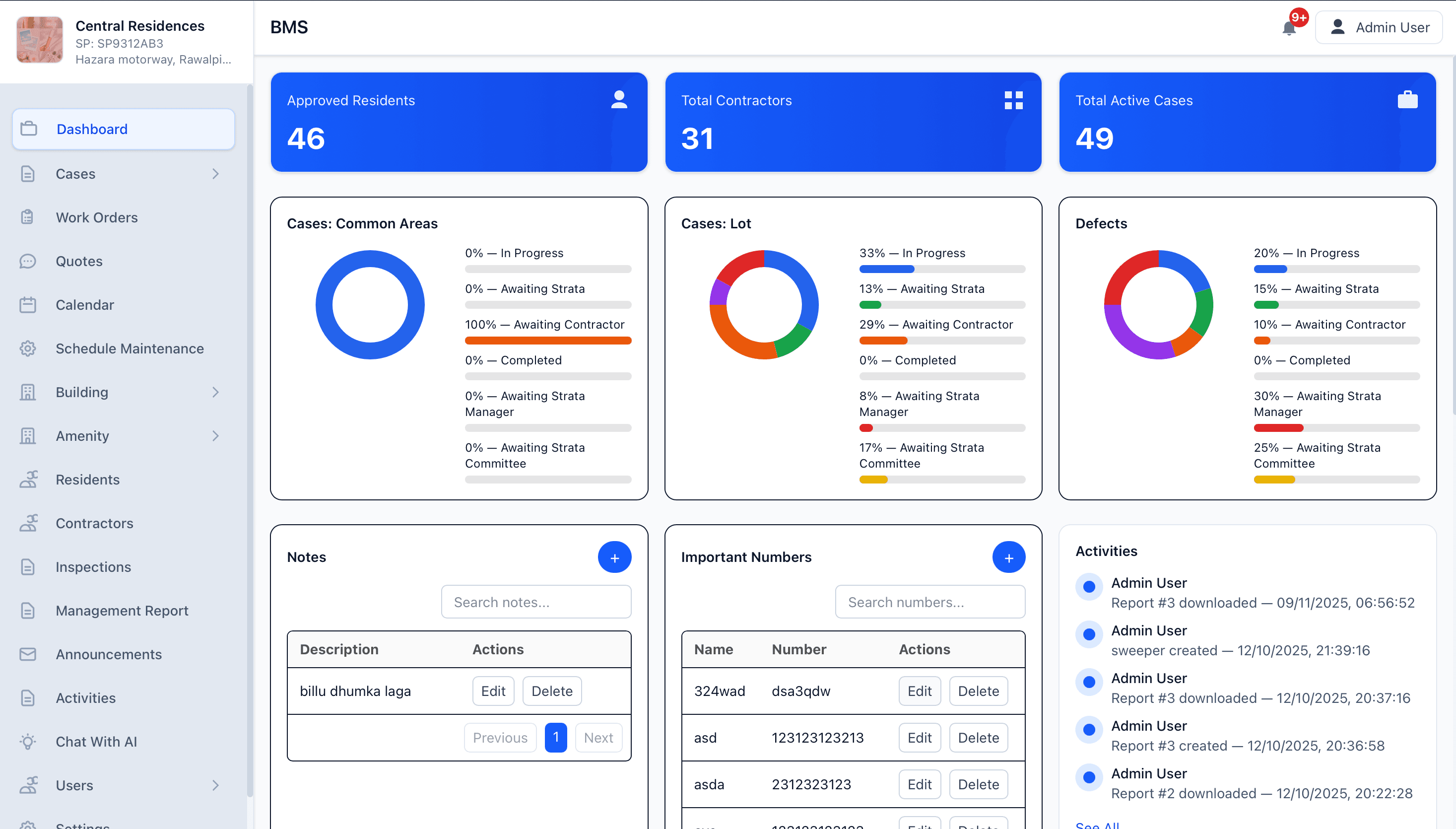 Building Management System application interface